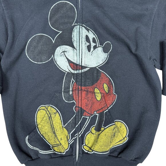 Boys' DISNEY Mickey Mouse Zip Hoodie Sweatshirt Black Vintage Wash- Size XL - Picture 2 of 9